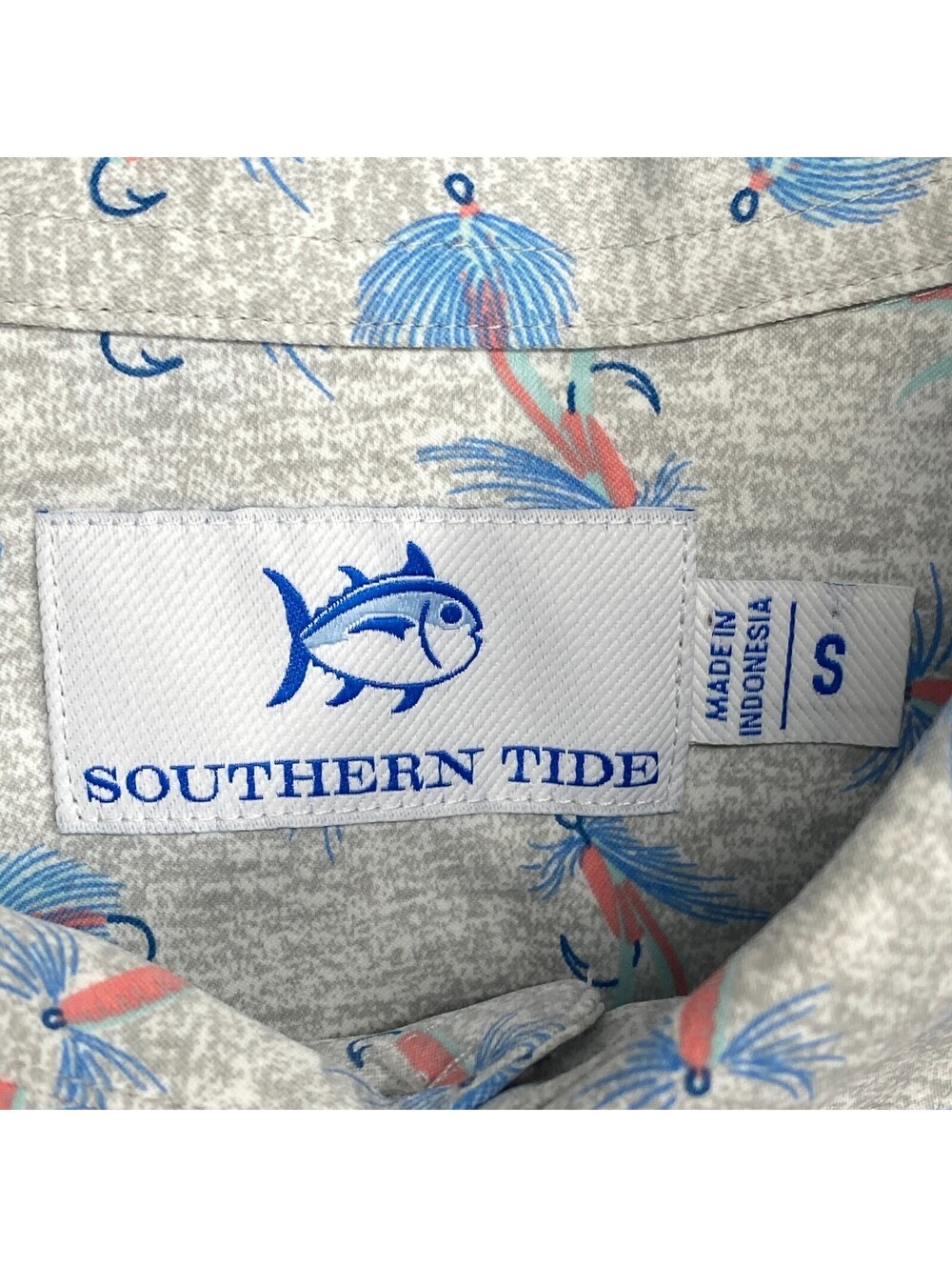 Southern Tide Performance Button Down Shirt Mens S Gray Fishing Bait Geometric - Picture 4 of 9